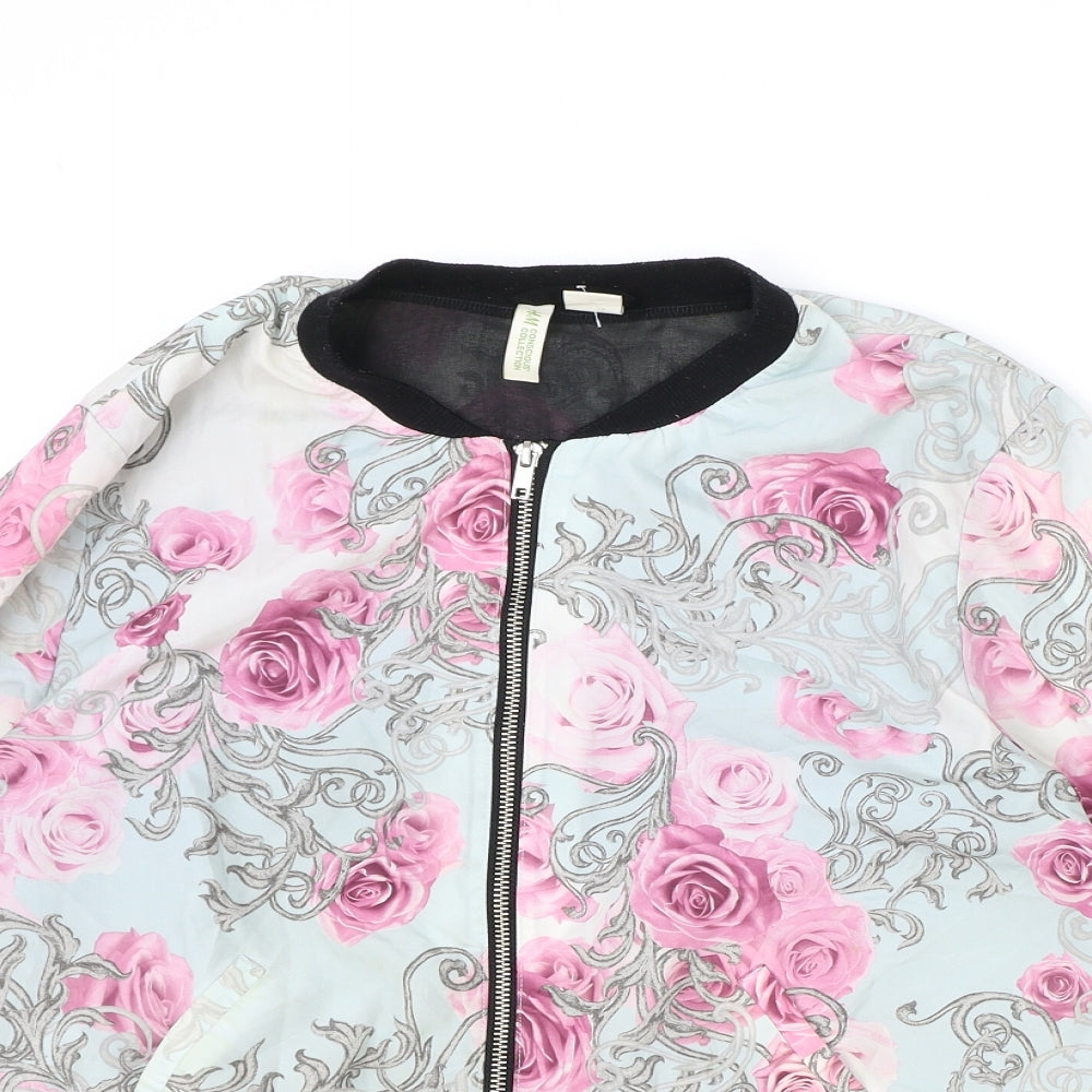 H&M Womens Blue Floral Jacket Size 12 Zip