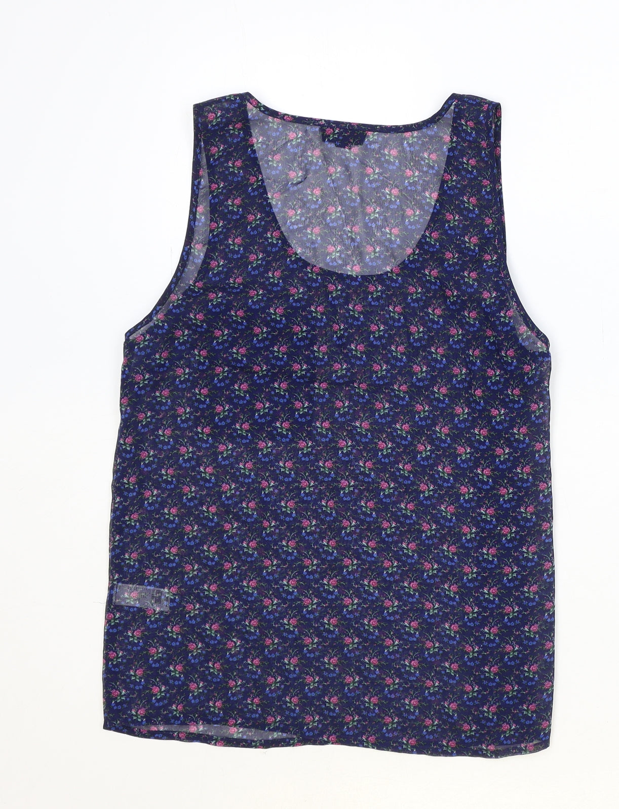 Topshop Womens Blue Geometric Polyester Basic Tank Size 10 Scoop Neck