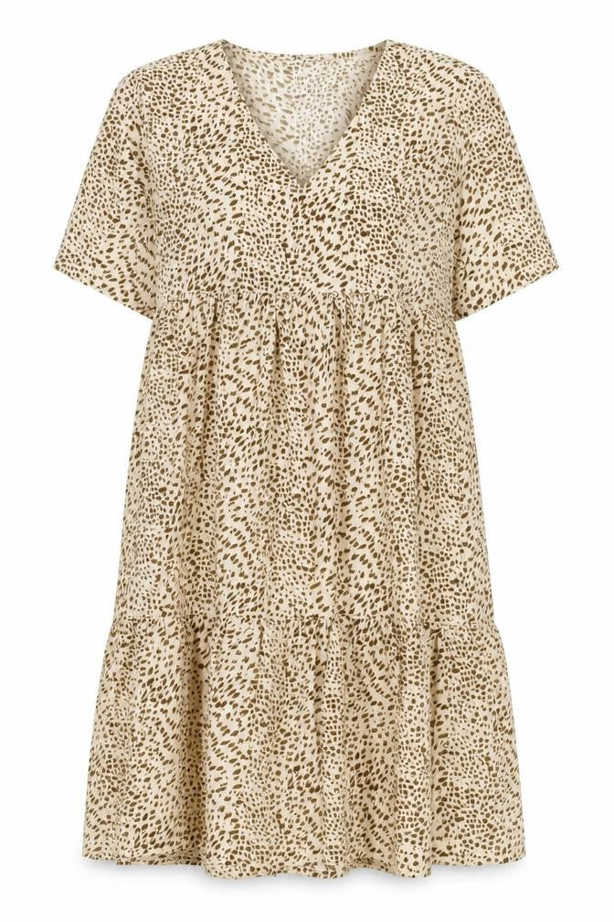 SheIn Womens Brown Geometric Polyester Shift Size M V-Neck Pullover - Drop Hem