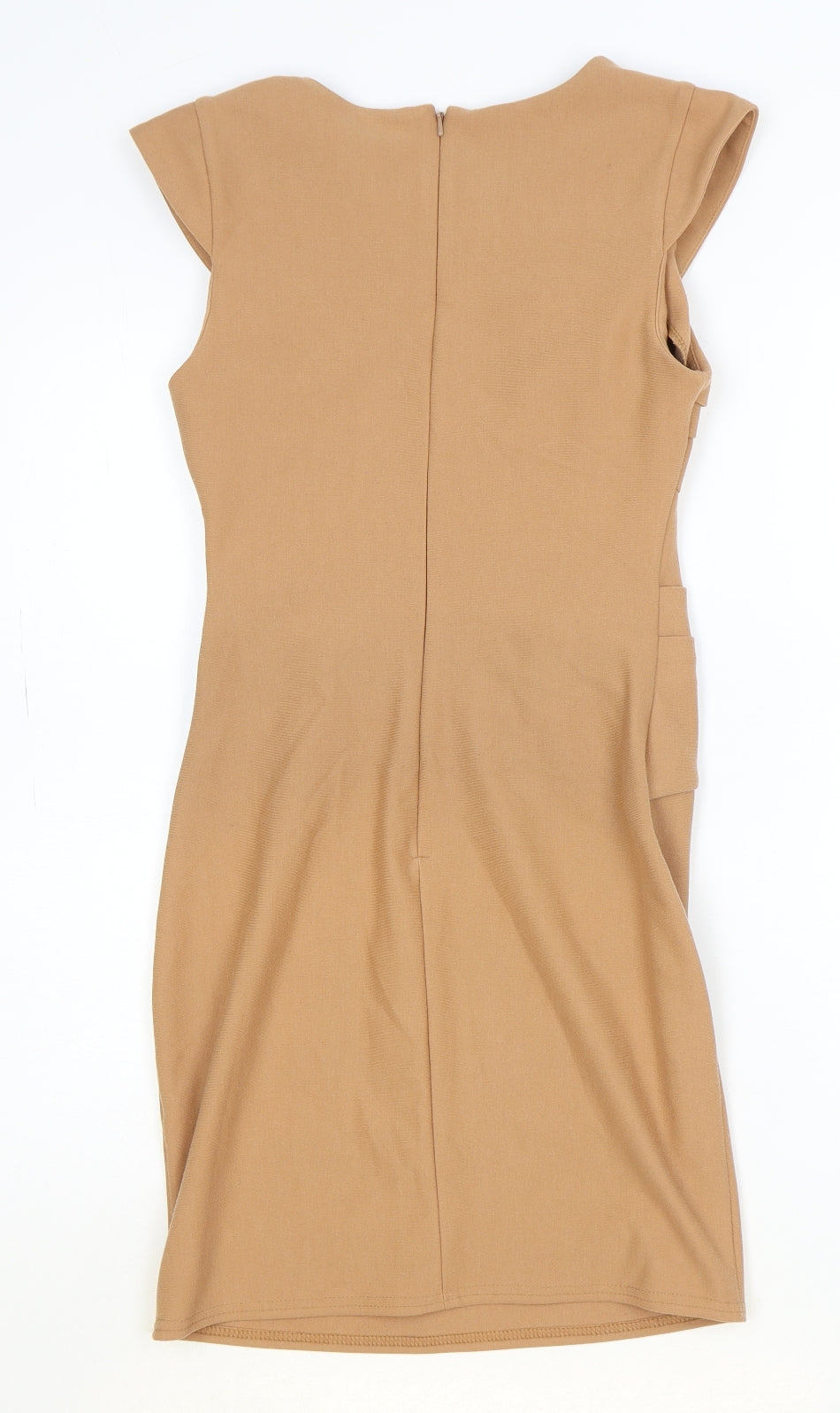 Topshop Womens Brown Polyester A-Line Size 8 Round Neck Zip
