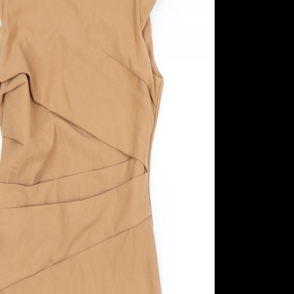 Topshop Womens Brown Polyester A-Line Size 8 Round Neck Zip