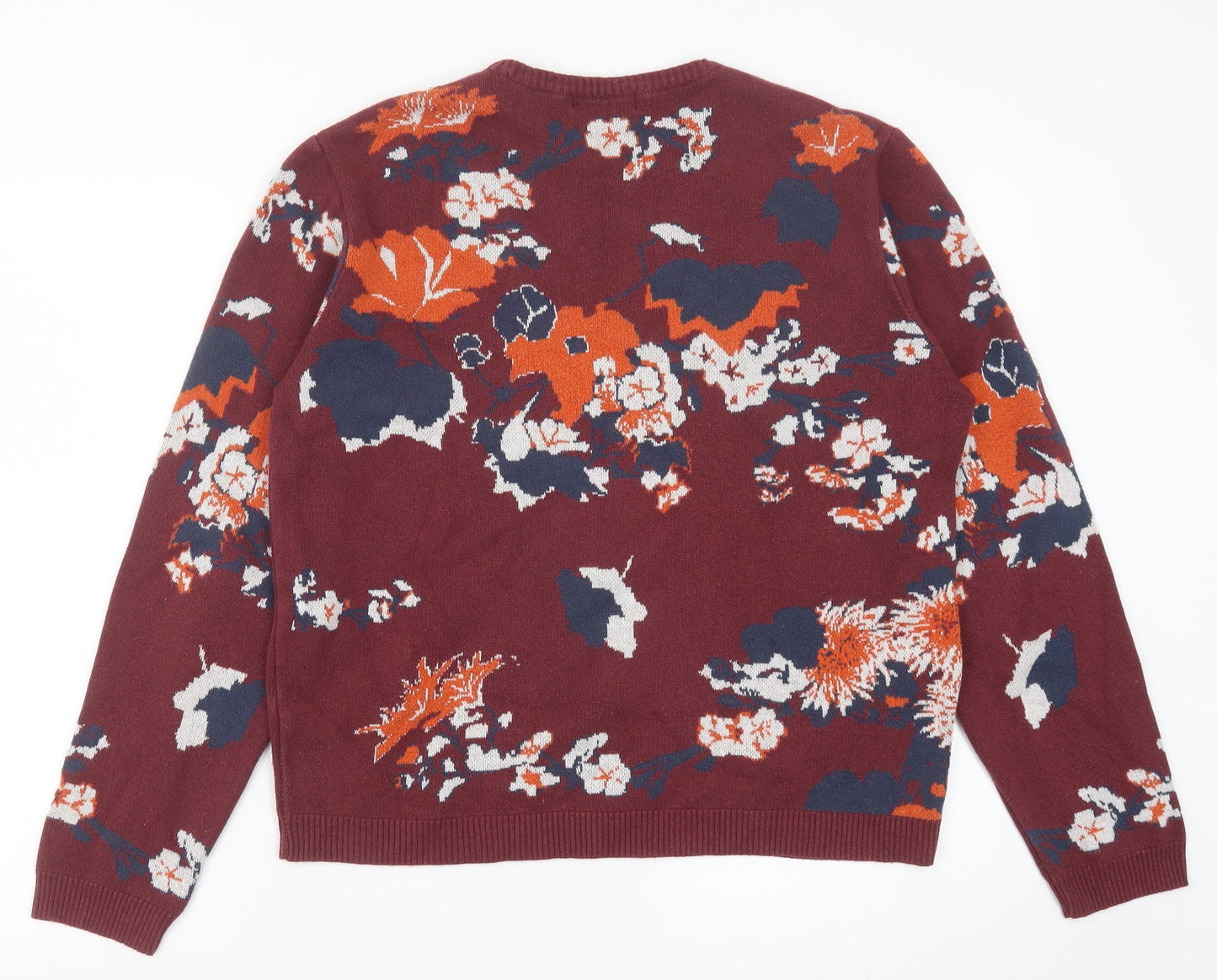 ASOS Womens Red Round Neck Floral Cotton Pullover Jumper Size L
