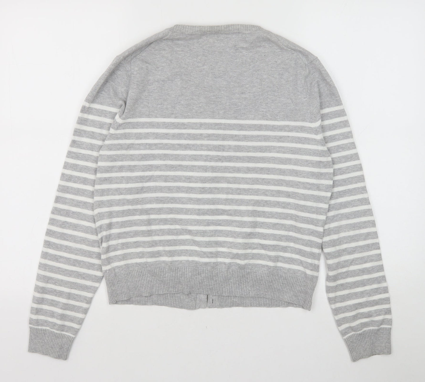 Papaya Womens Grey Round Neck Striped Cotton Cardigan Jumper Size 14