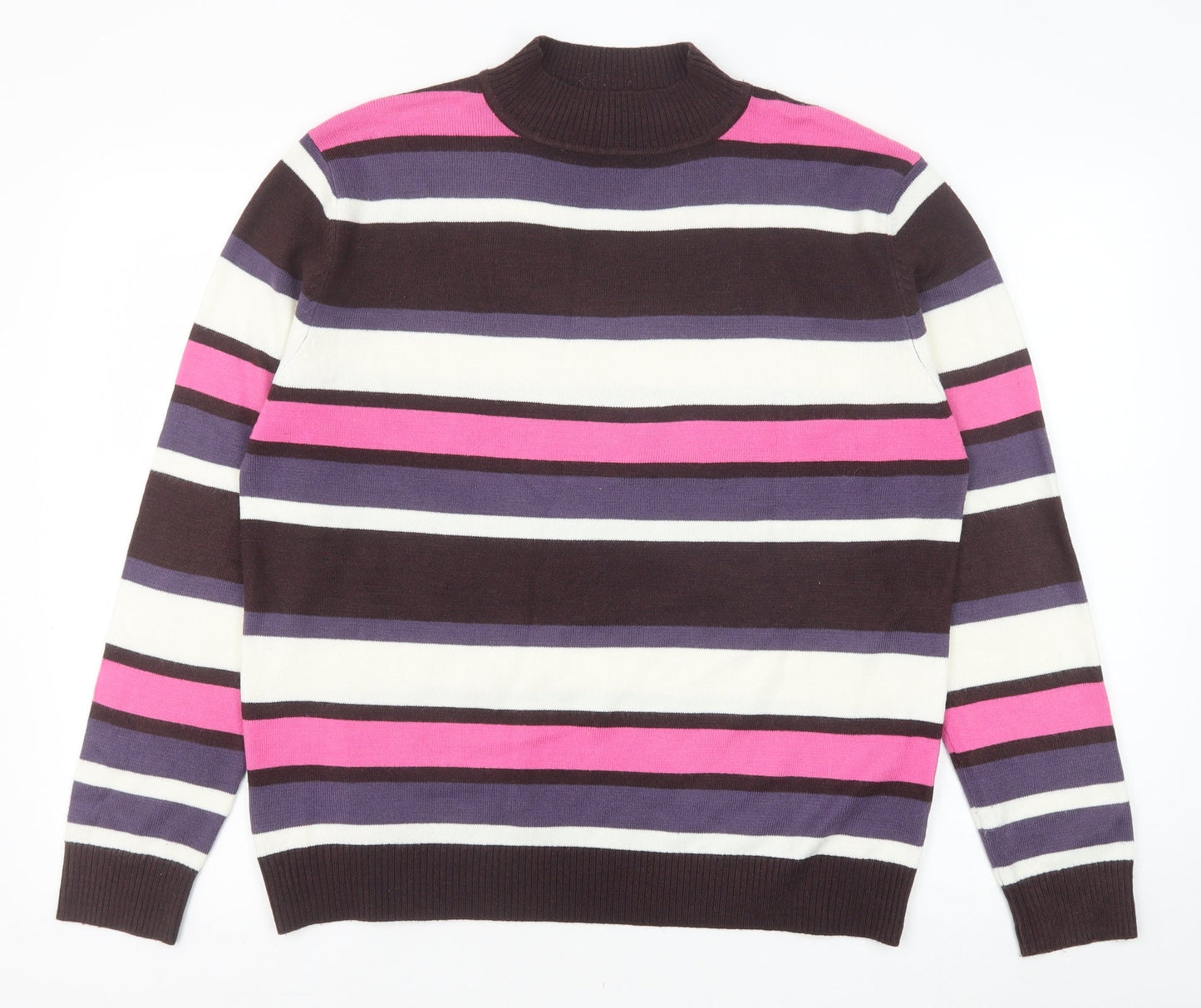 YS Collection Womens Multicoloured Mock Neck Striped Acrylic Pullover Jumper Size 16