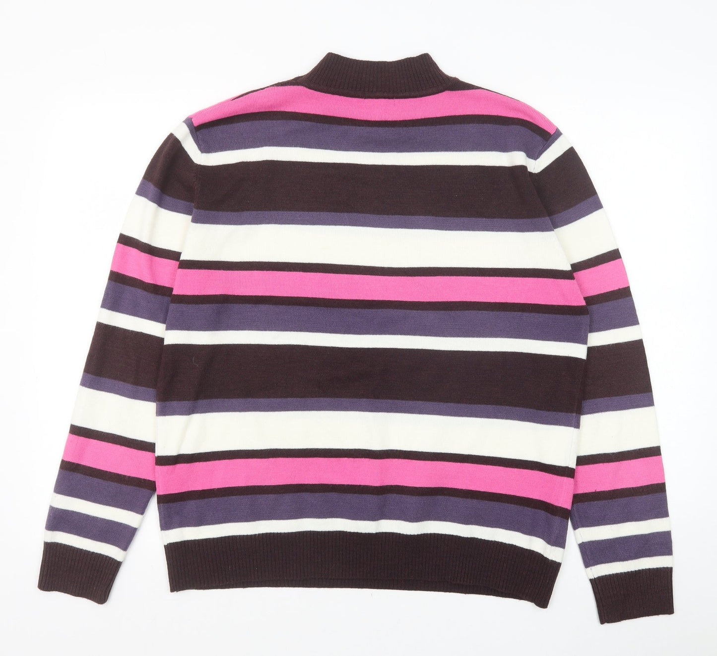 YS Collection Womens Multicoloured Mock Neck Striped Acrylic Pullover Jumper Size 16