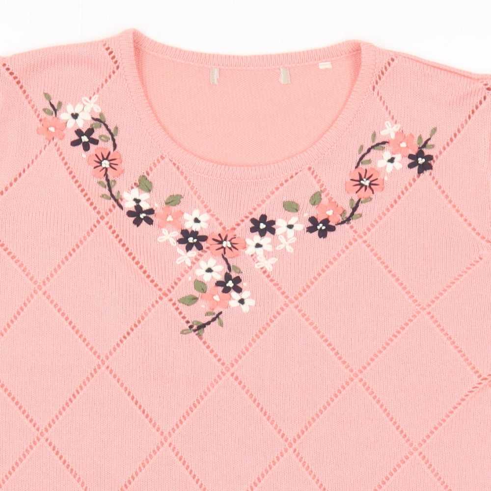 Anthology Womens Pink Crew Neck Argyle/Diamond Acrylic Pullover Jumper Size 16 Pullover