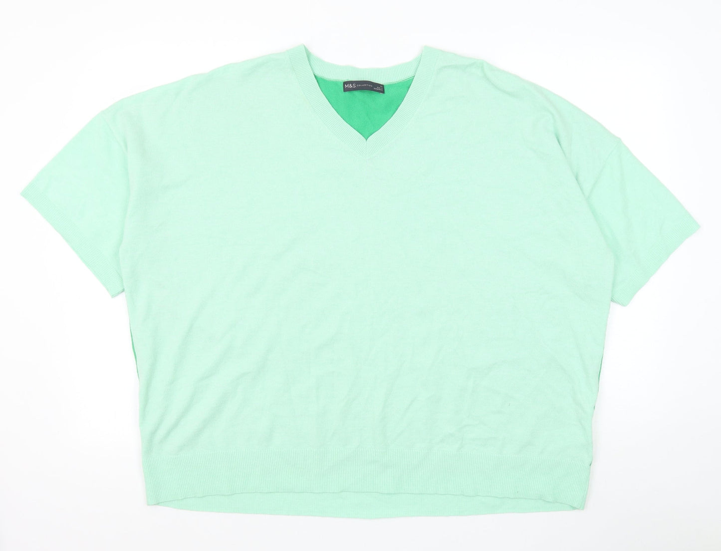 Marks and Spencer Womens Green V-Neck Viscose Pullover Jumper Size 22 Pullover