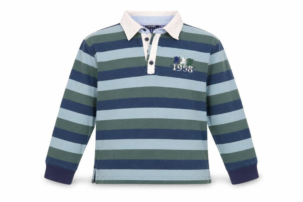 Geox Boys Blue Striped 100% Cotton Basic Polo Size 12 Years Collared Button