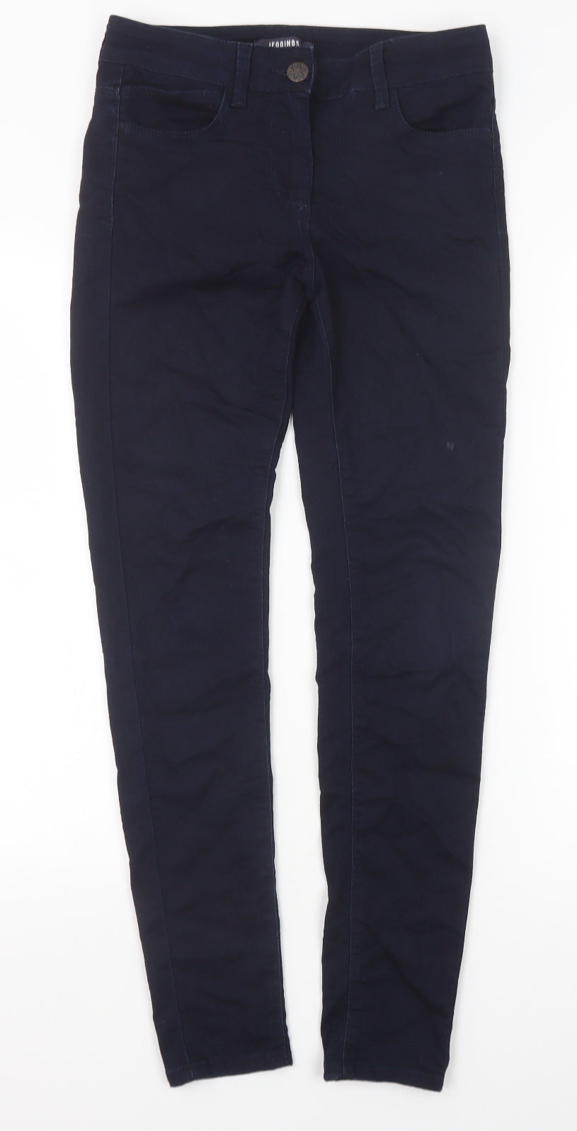Marks and Spencer Womens Blue Cotton Trousers Size 8 Extra-Slim Zip