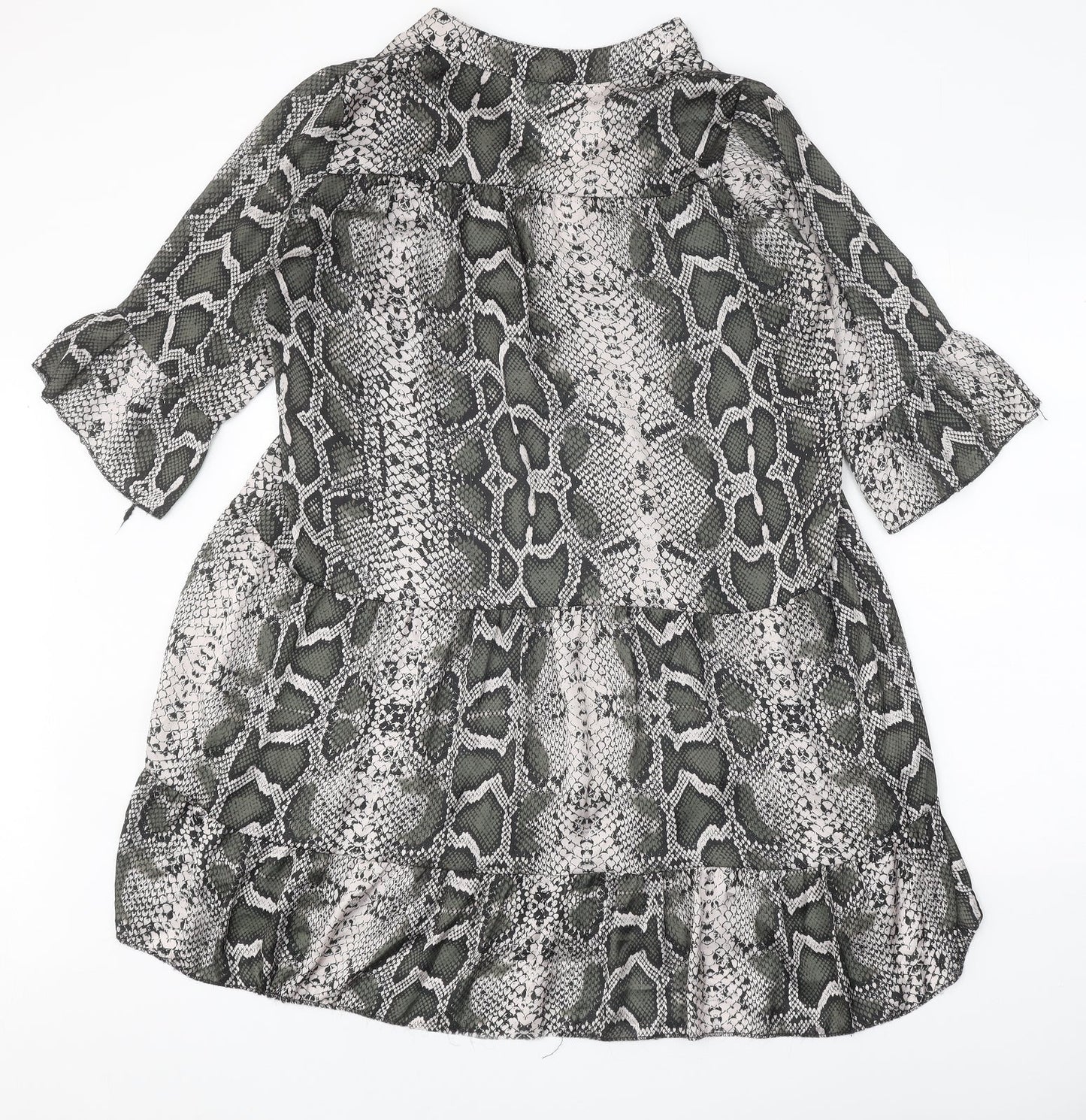 Preworn Womens Grey Animal Print Polyester A-Line One Size V-Neck Pullover - Snake Print