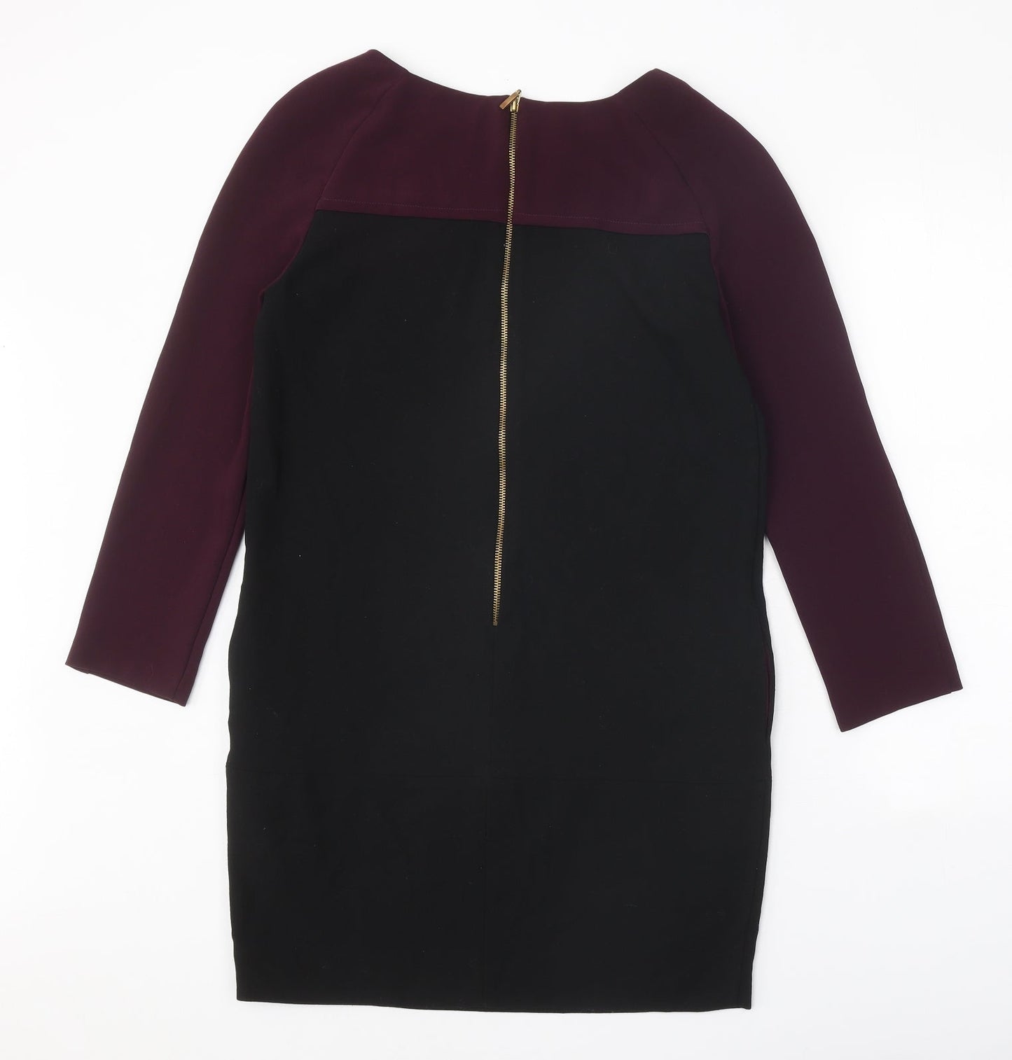 Zara Womens Black Colourblock Polyester A-Line Size M Round Neck Zip