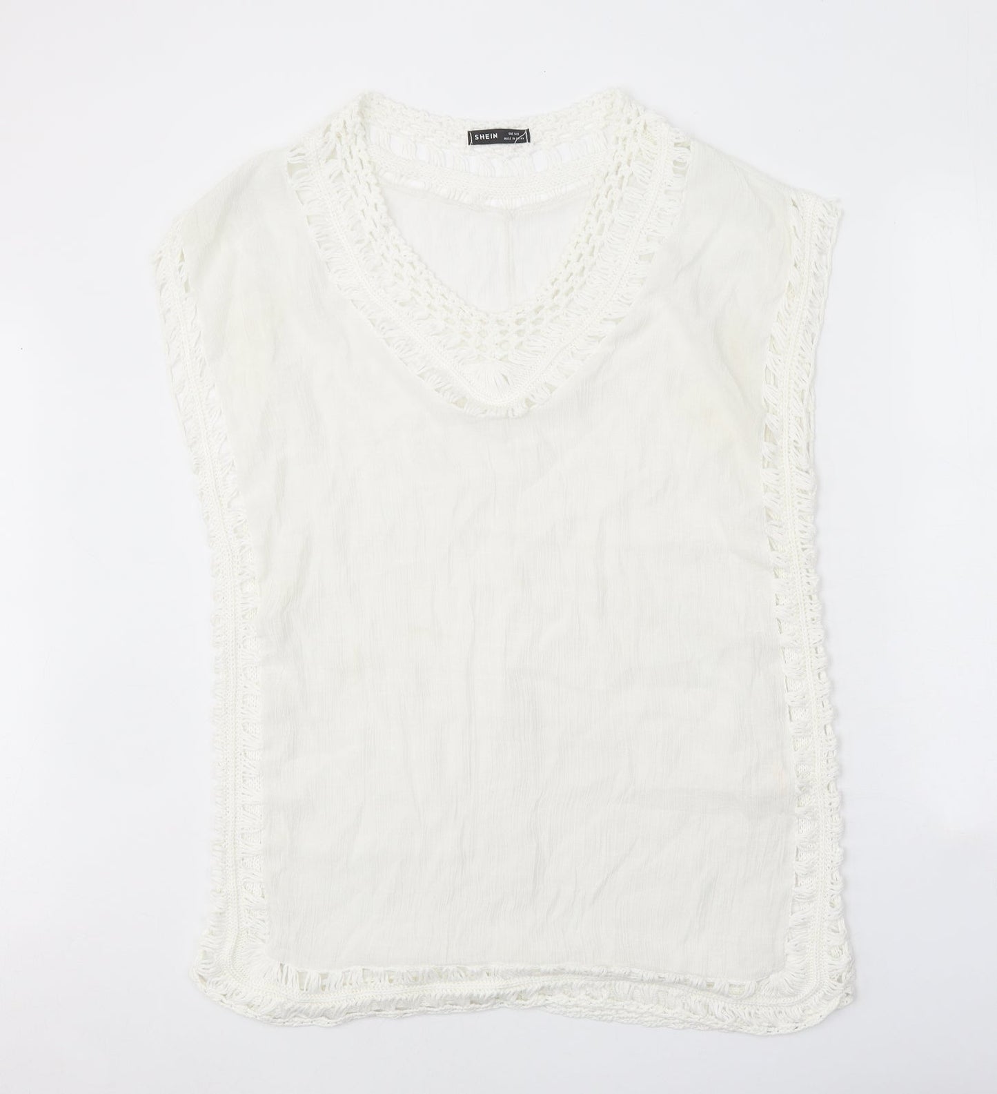 SheIn Womens White Geometric Polyester A-Line One Size V-Neck Pullover