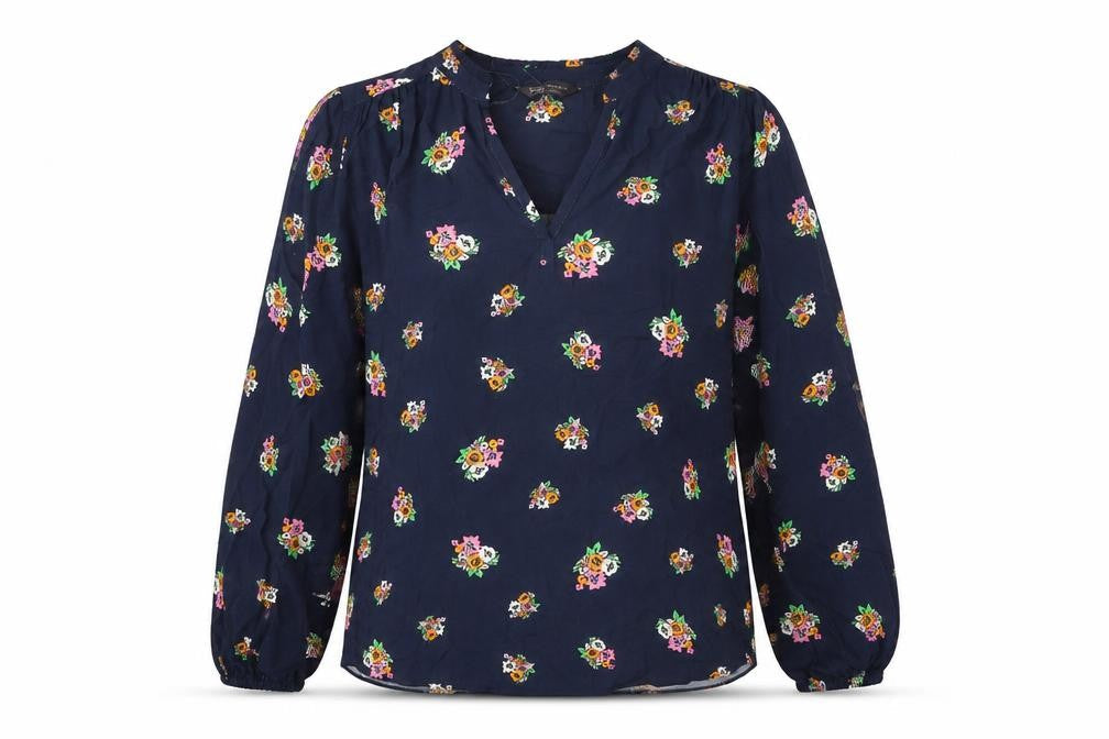Marks and Spencer Womens Blue Floral Viscose Basic Blouse Size 8 V-Neck