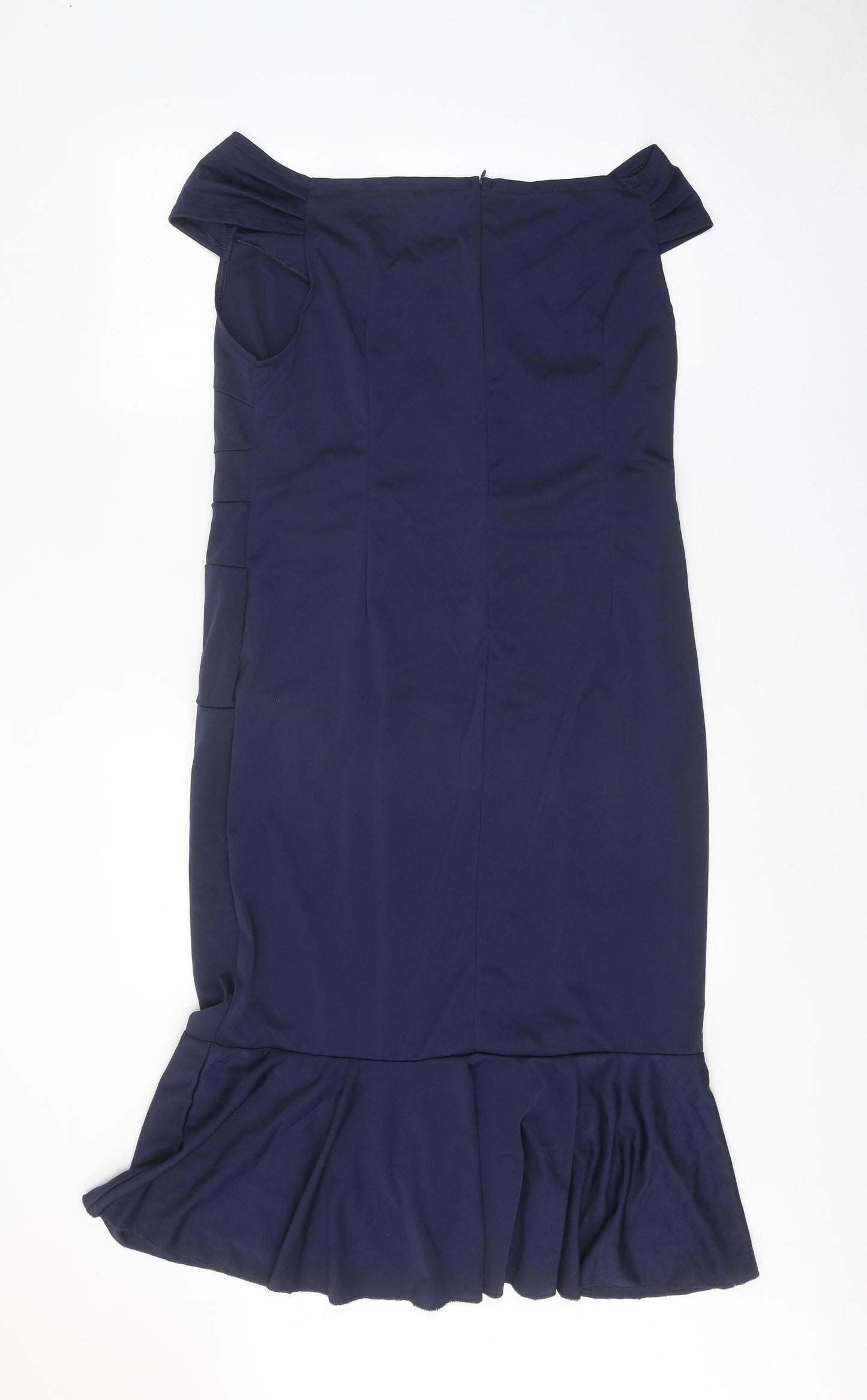 Preworn Womens Blue Polyester Pencil Dress Size 2XL Boat Neck Zip - Drop hem