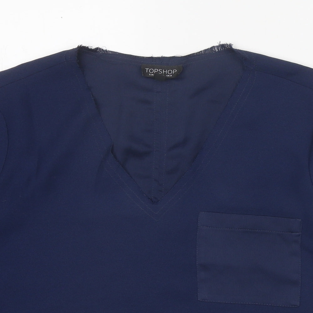 Topshop Womens Blue Polyester Basic Blouse Size 8 V-Neck