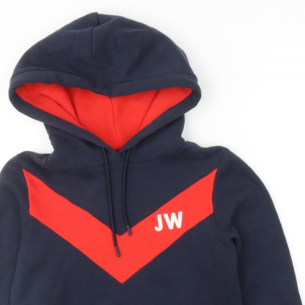 Jack Wills Womens Blue Colourblock Cotton Pullover Hoodie Size 6 Pullover
