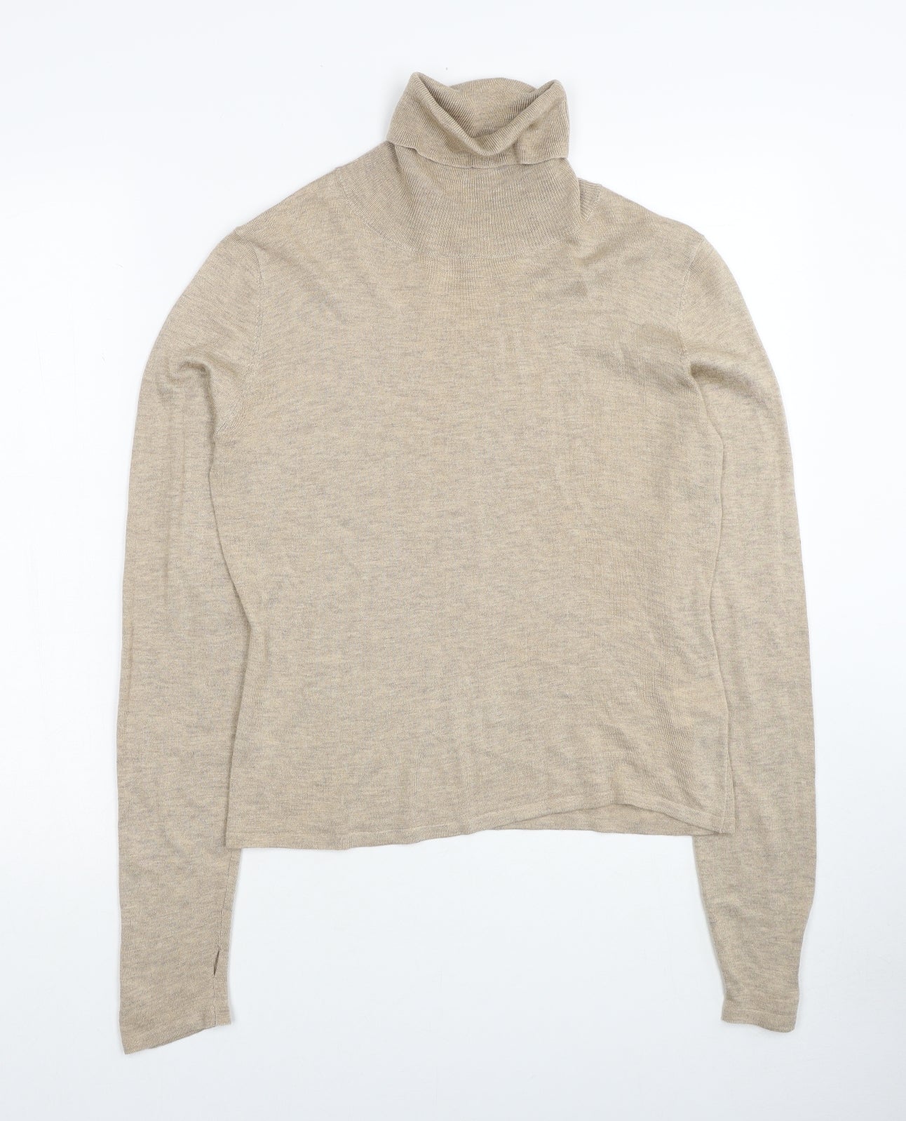 Mouggan Womens Beige Roll Neck Polyester Pullover Jumper Size M