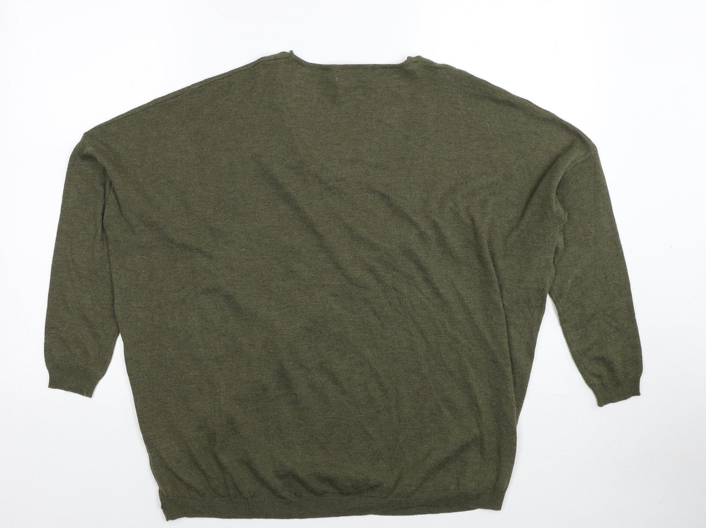 Sweewe Paris Womens Green V-Neck Geometric Polyester Pullover Jumper Size S - Size S-M