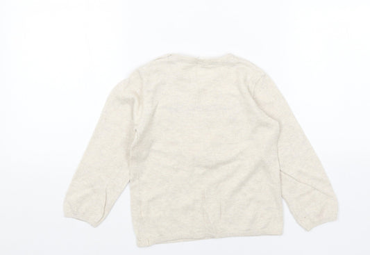 H&M Girls Beige Round Neck Cotton Pullover Jumper Size 2XS Pullover - Reindeer