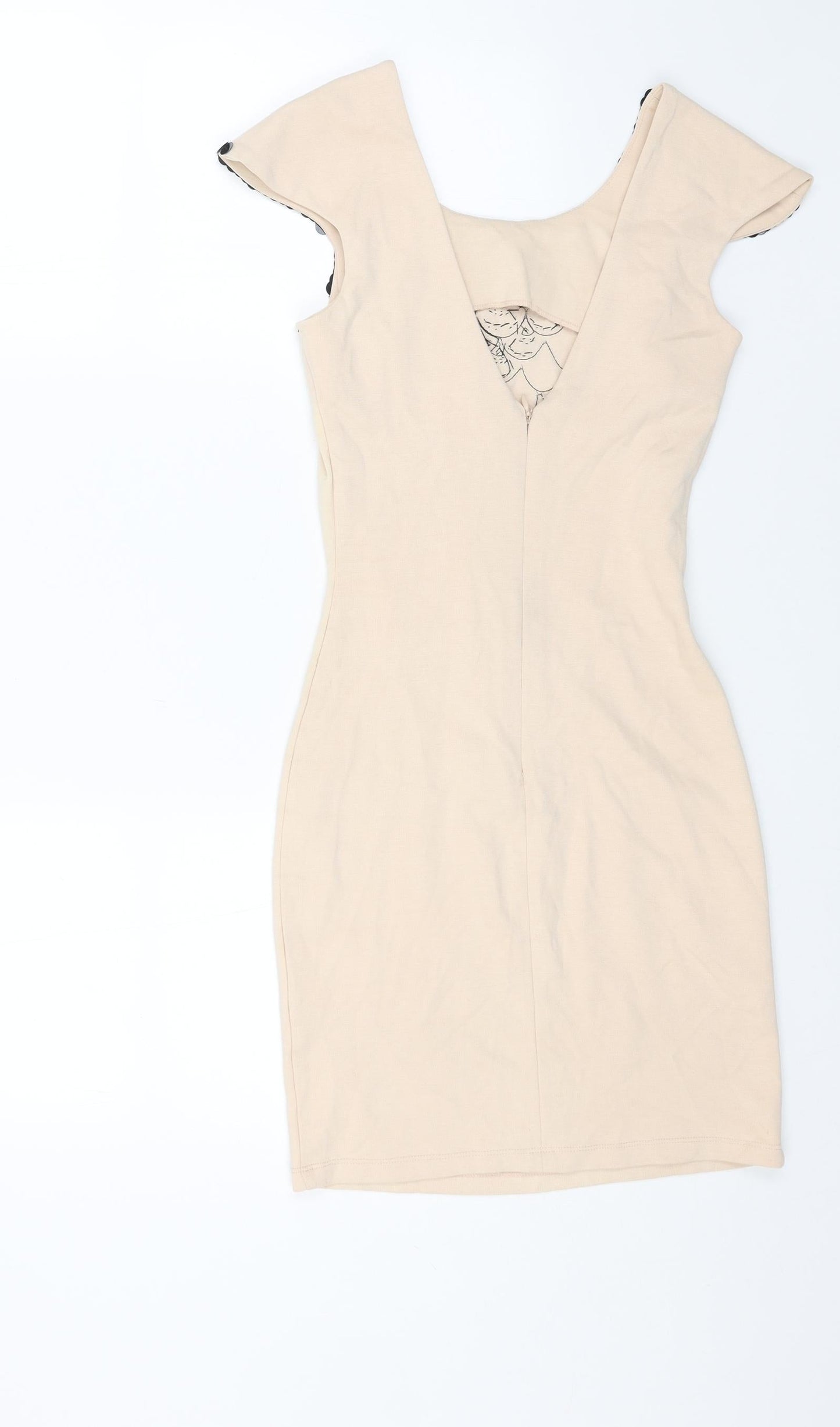 Lipsy Womens Beige Polyester Shift Size 6 Round Neck Zip - Open Back
