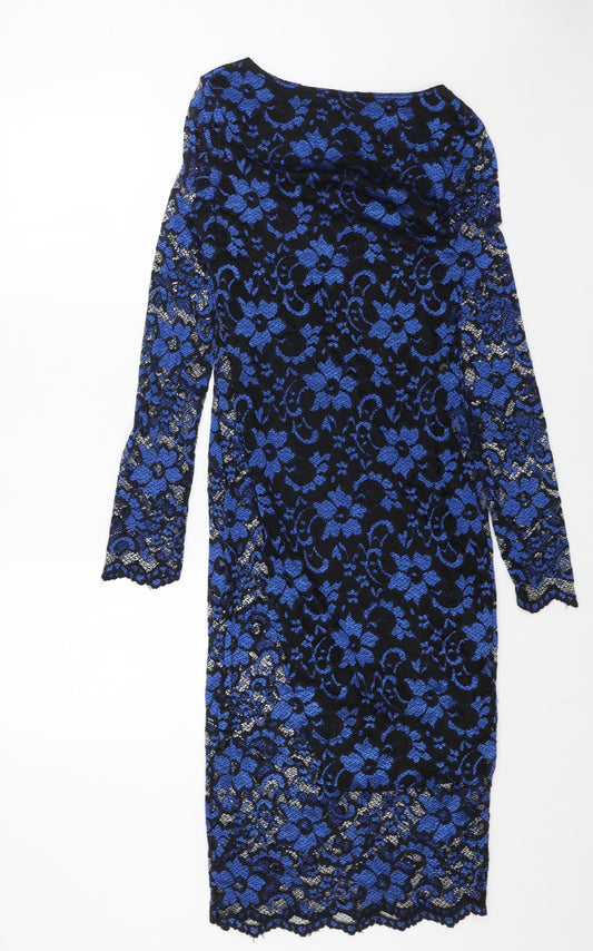 KDK Womens Blue Polyester Shift Size M Round Neck Pullover