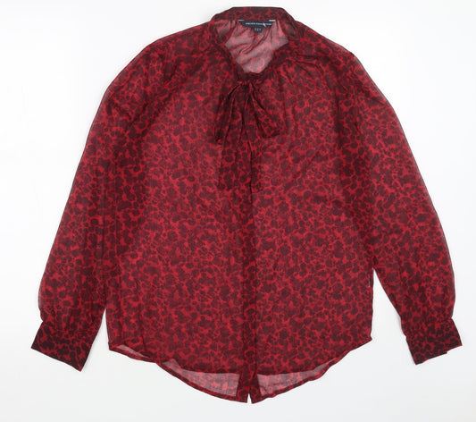 French Connection Womens Red Geometric Polyester Basic Blouse Size 6 Round Neck