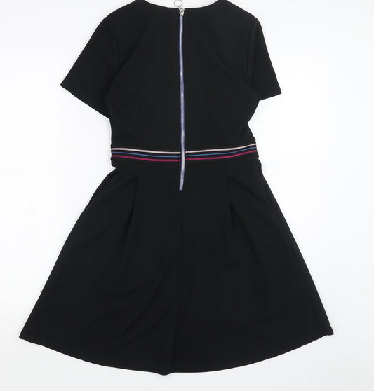 Cache Cache Womens Black Polyester Skater Dress Size 6 V-Neck Zip
