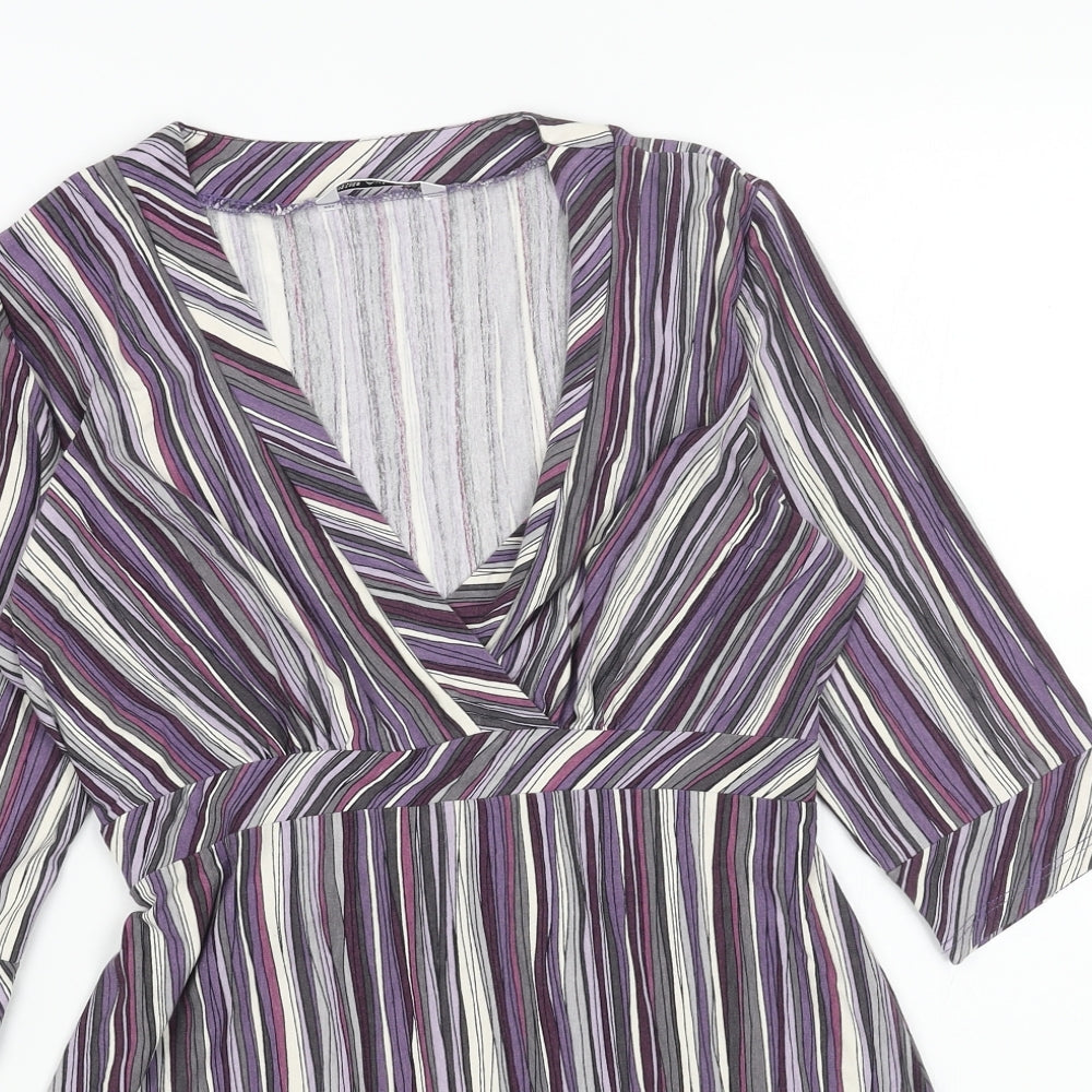 Marks and Spencer Womens Purple Striped Viscose A-Line Size 10 V-Neck Pullover