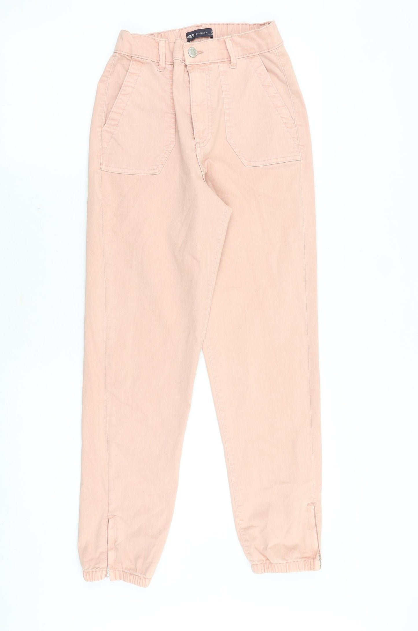 Marks and Spencer Womens Pink Cotton Tapered Jeans Size 6 Regular Zip