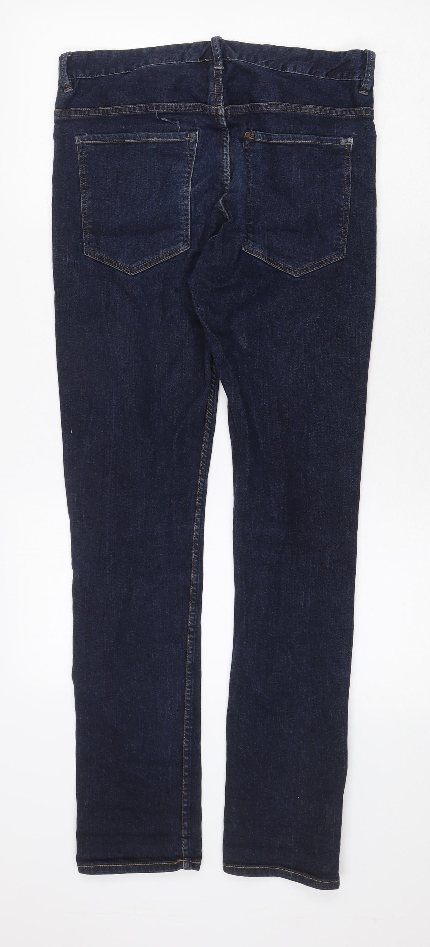 H&M Womens Blue Cotton Straight Jeans Size 32 in Regular Zip