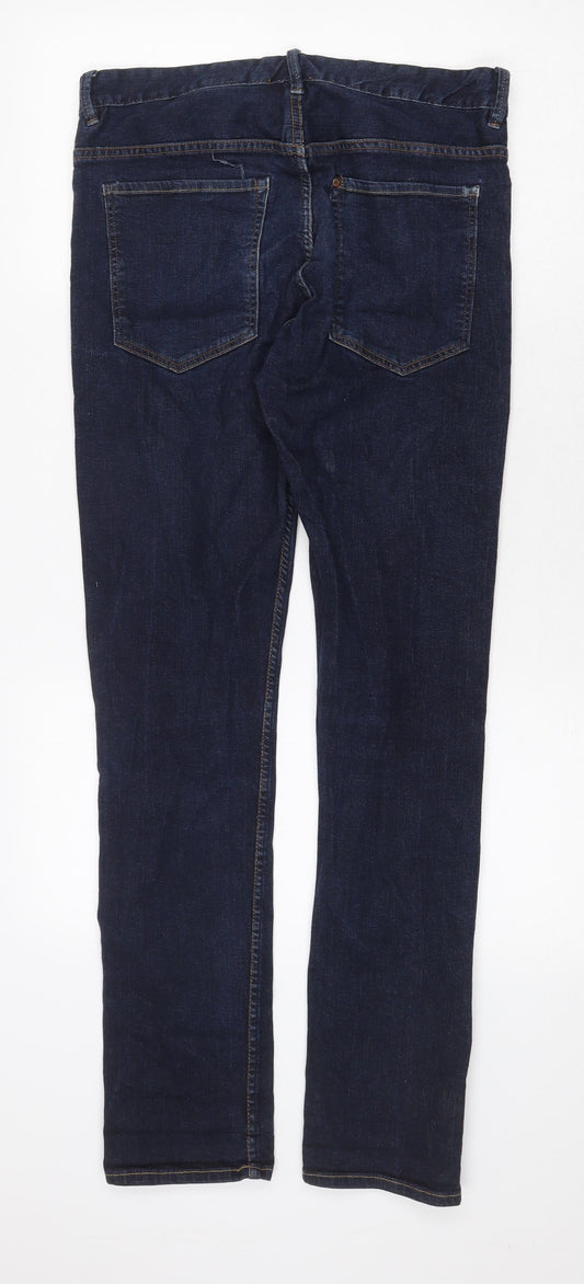 H&M Womens Blue Cotton Straight Jeans Size 32 in Regular Zip