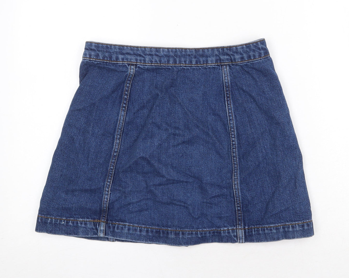 Topshop Womens Blue Cotton Mini Skirt Size 6 Button