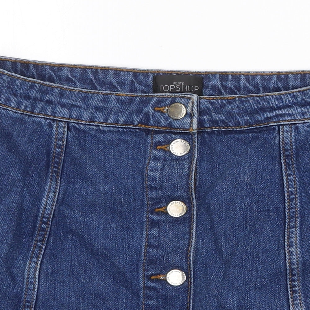 Topshop Womens Blue Cotton Mini Skirt Size 6 Button