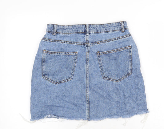 Denim & Co. Womens Blue Cotton A-Line Skirt Size 10 Zip
