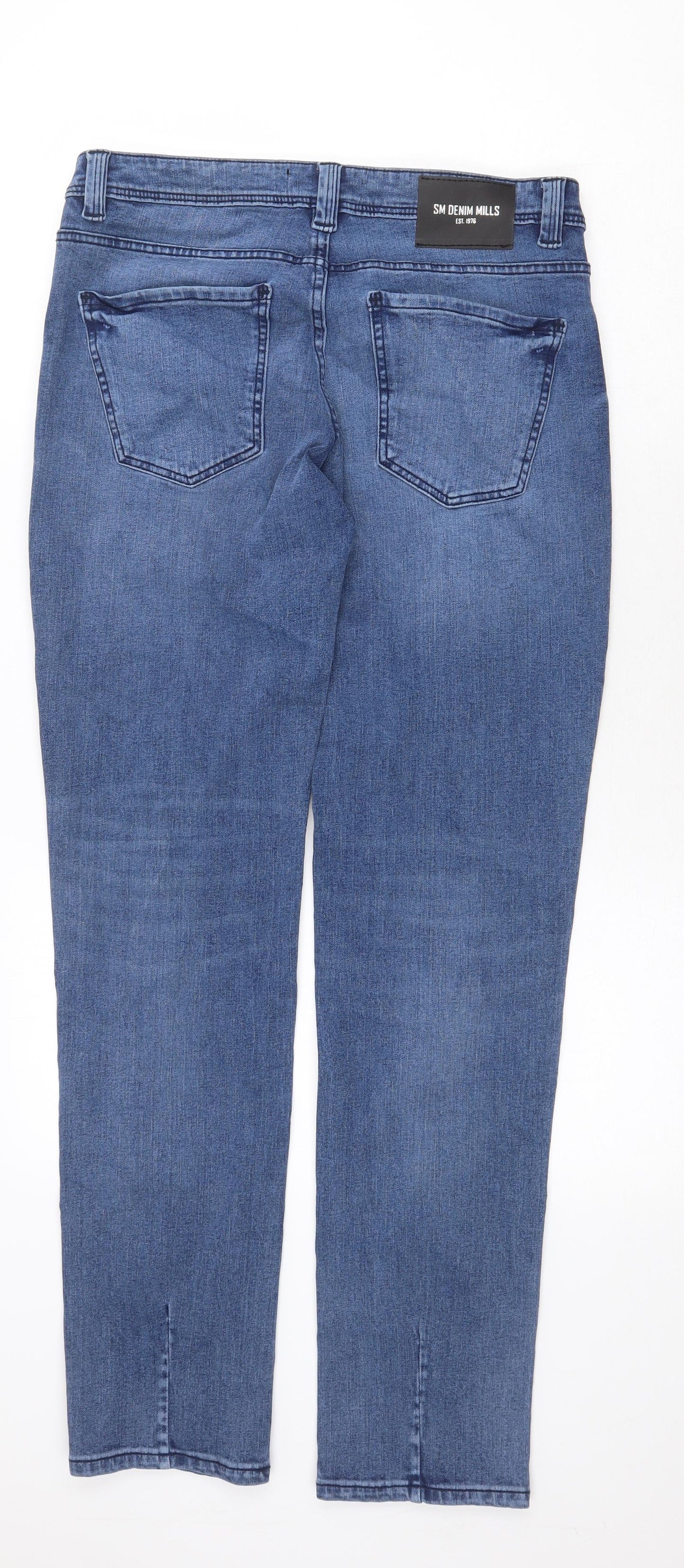 SM Denim Mills Mens Blue Cotton Straight Jeans Size 32 in Regular Zip