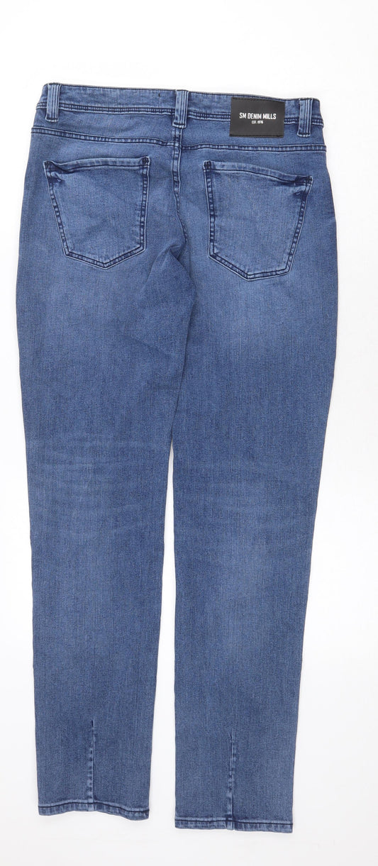 SM Denim Mills Mens Blue Cotton Straight Jeans Size 32 in Regular Zip