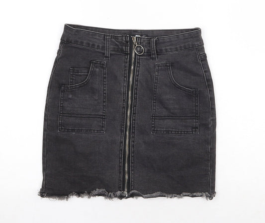 Boohoo Womens Grey Cotton A-Line Skirt Size 6 Zip