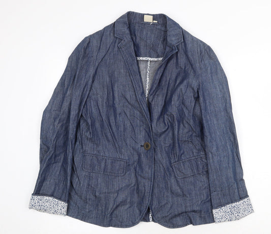 Cotton Traders Womens Blue Jacket Blazer Size 12 Button