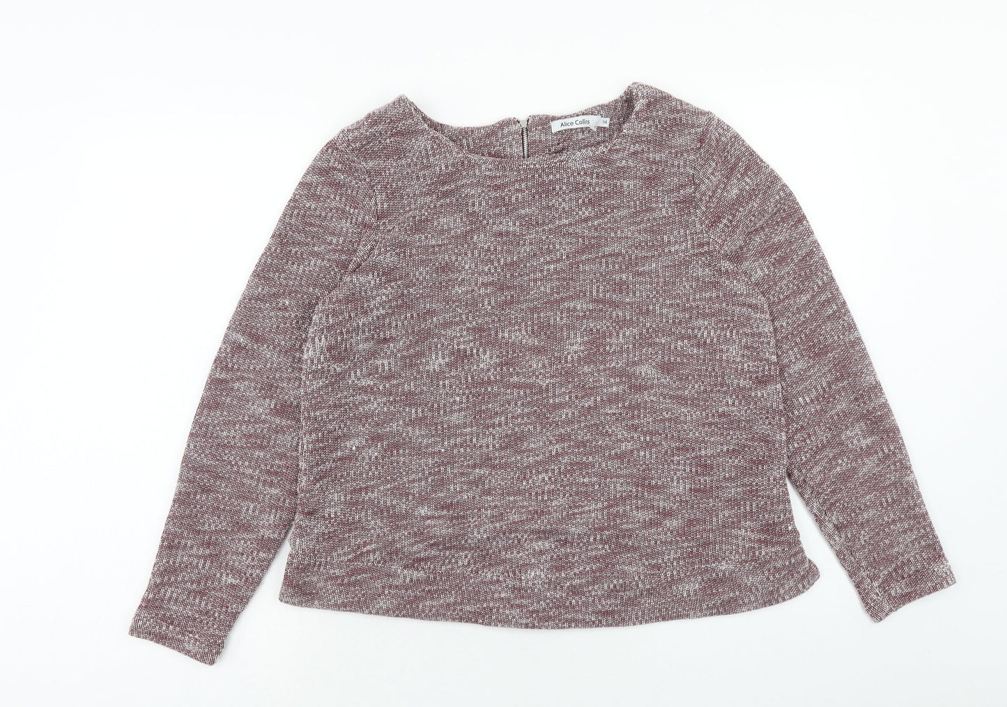 Alice Collins Womens Purple Round Neck Geometric Polyester Pullover Jumper Size 14