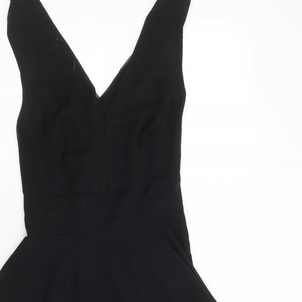 Love Womens Black Polyester Fit & Flare Size S V-Neck Zip - Size S-M