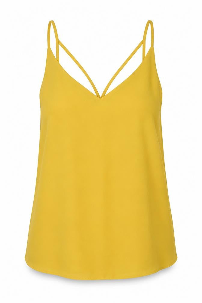 Topshop Womens Yellow Polyester Basic Tank Size 10 V-Neck