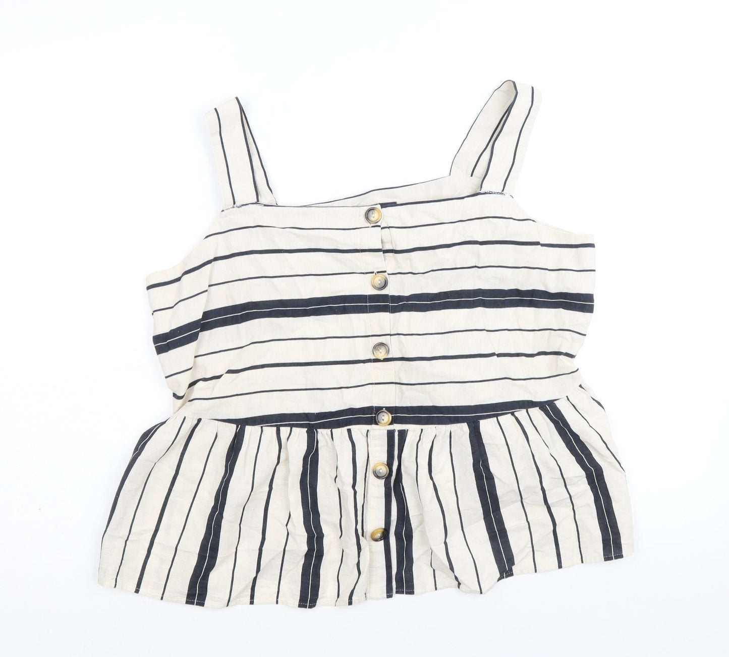 Marks and Spencer Womens Beige Striped Cotton Cropped Tank Size 20 Square Neck