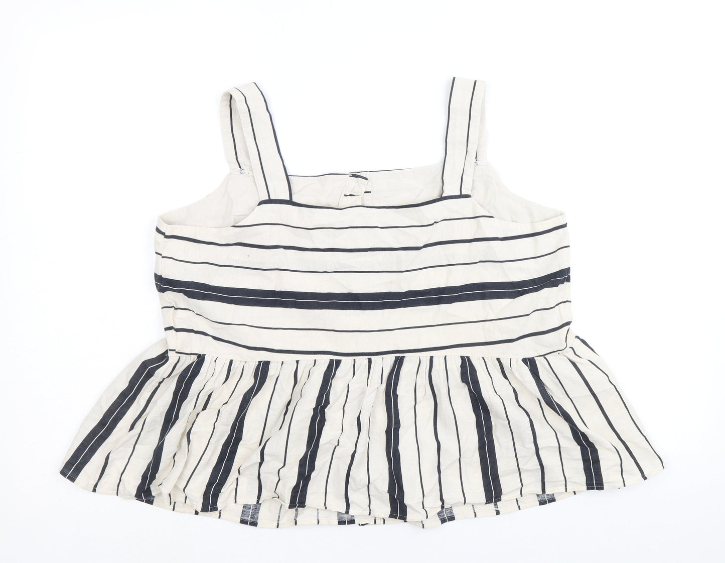 Marks and Spencer Womens Beige Striped Cotton Cropped Tank Size 20 Square Neck