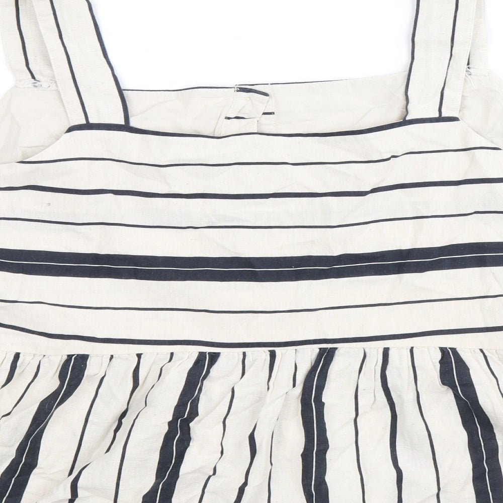 Marks and Spencer Womens Beige Striped Cotton Cropped Tank Size 20 Square Neck
