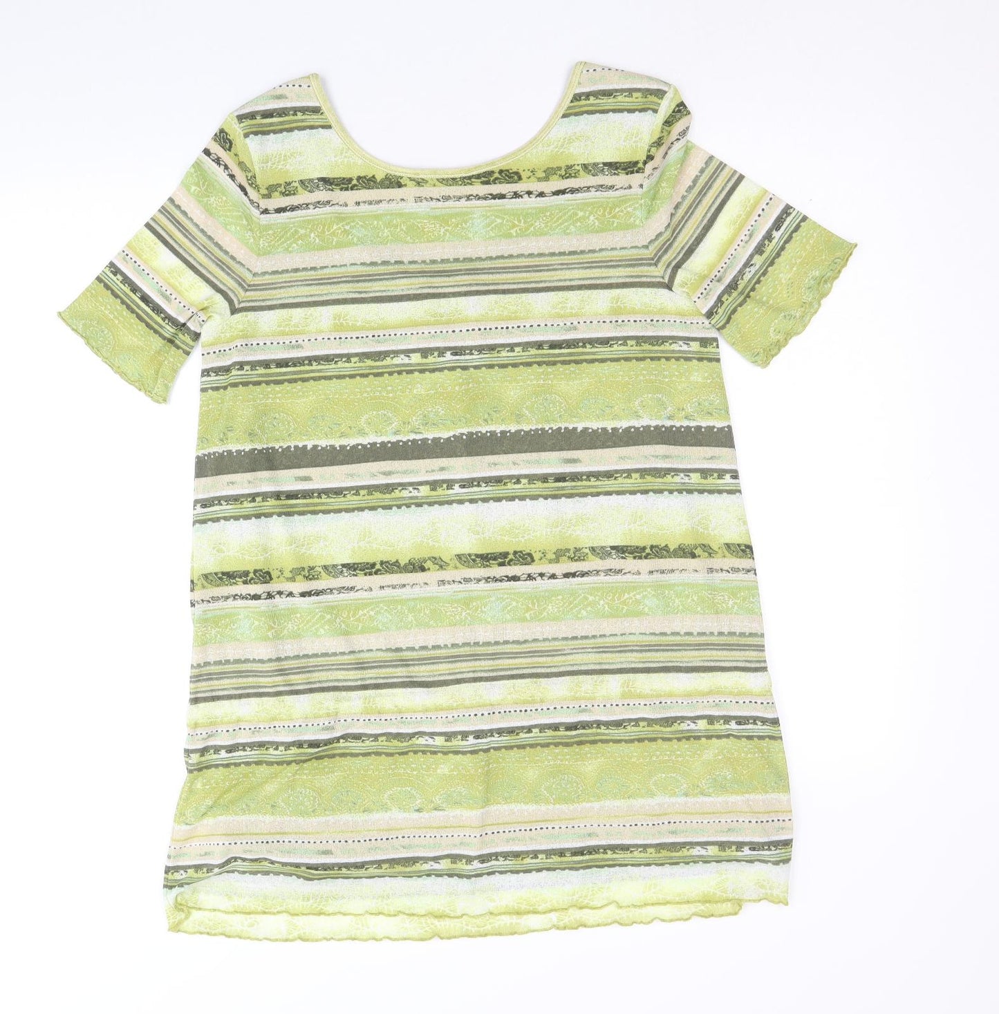 Via Appia Womens Green Geometric Polyester Basic T-Shirt Size 14 Square Neck - Ring Detail
