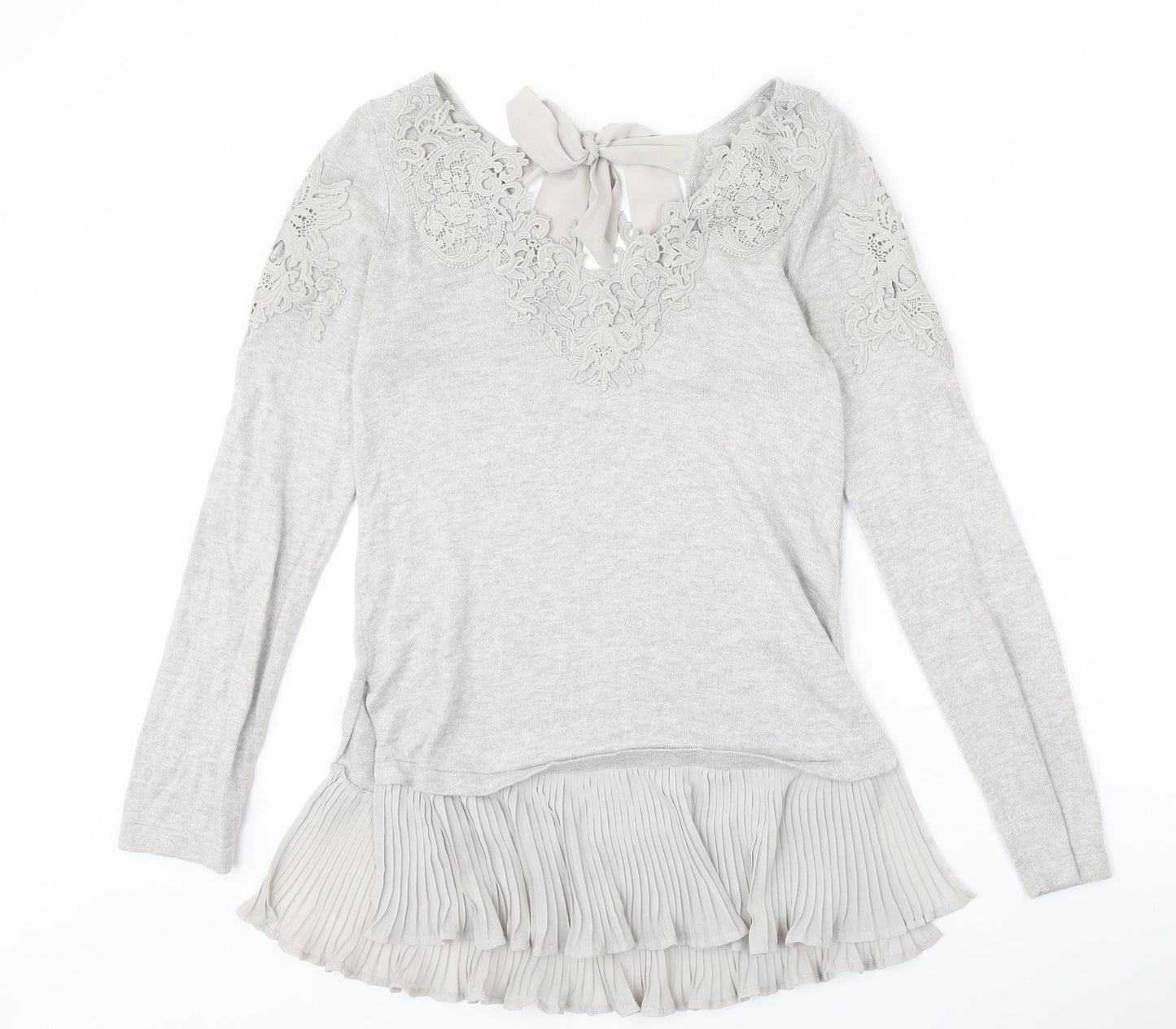 Coast Womens Grey V-Neck Polyamide Pullover Jumper Size XS