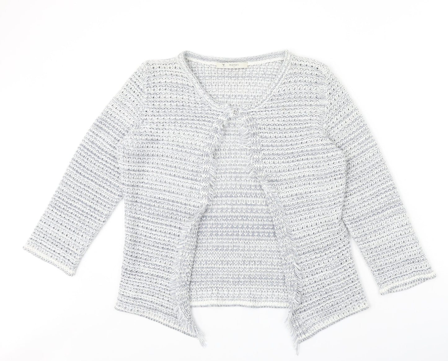 monari Womens Grey Round Neck Geometric Acrylic Cardigan Jumper Size 14