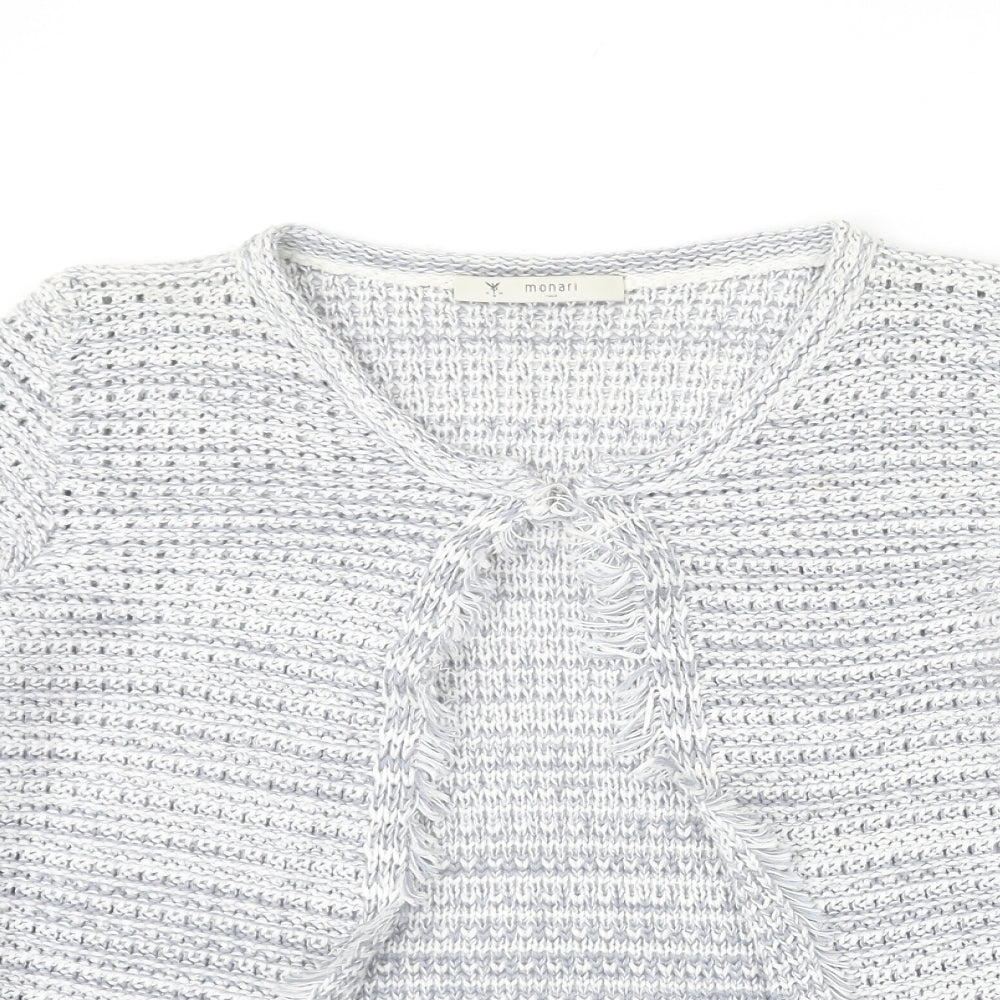 monari Womens Grey Round Neck Geometric Acrylic Cardigan Jumper Size 14