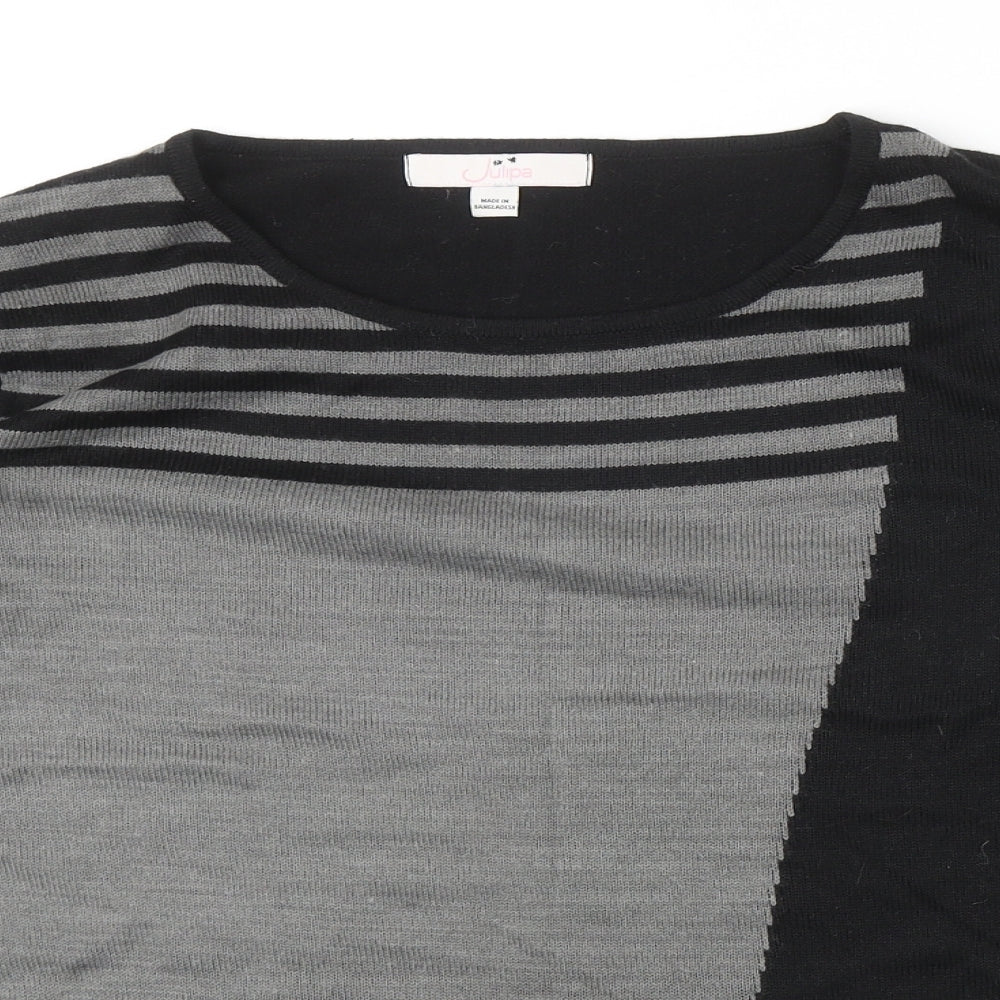 Julipa Womens Black Round Neck Geometric Acrylic Pullover Jumper Size 12