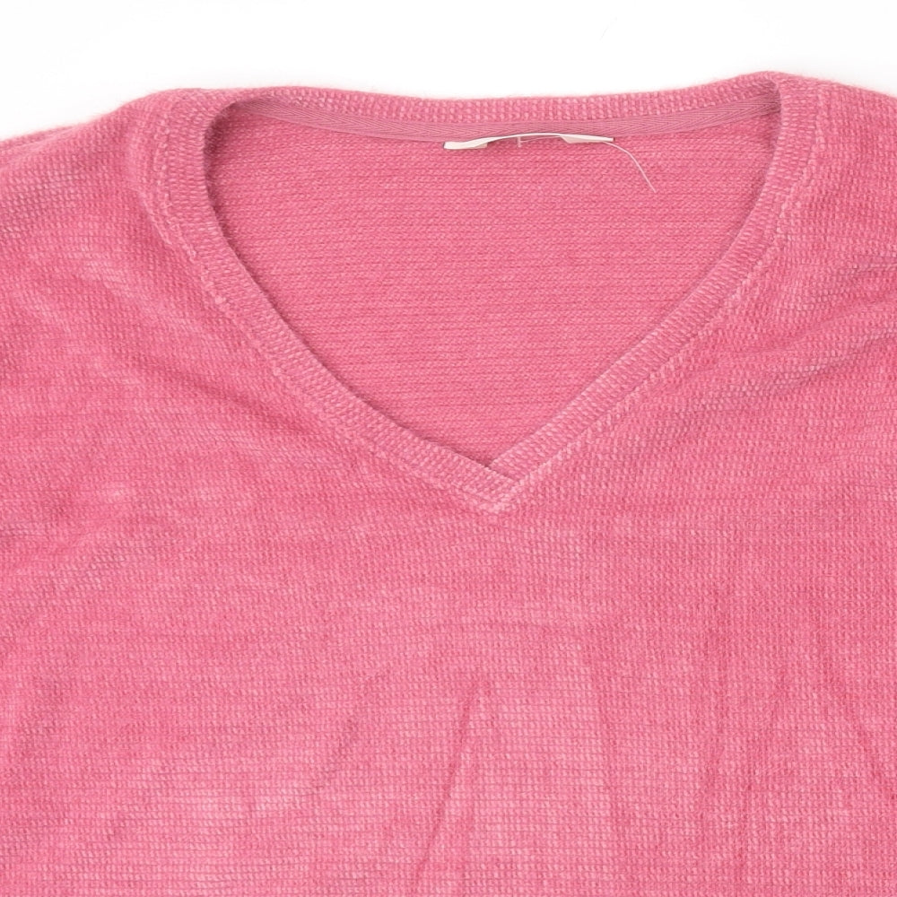 Marks and Spencer Womens Pink V-Neck Polyester Pullover Jumper Size M